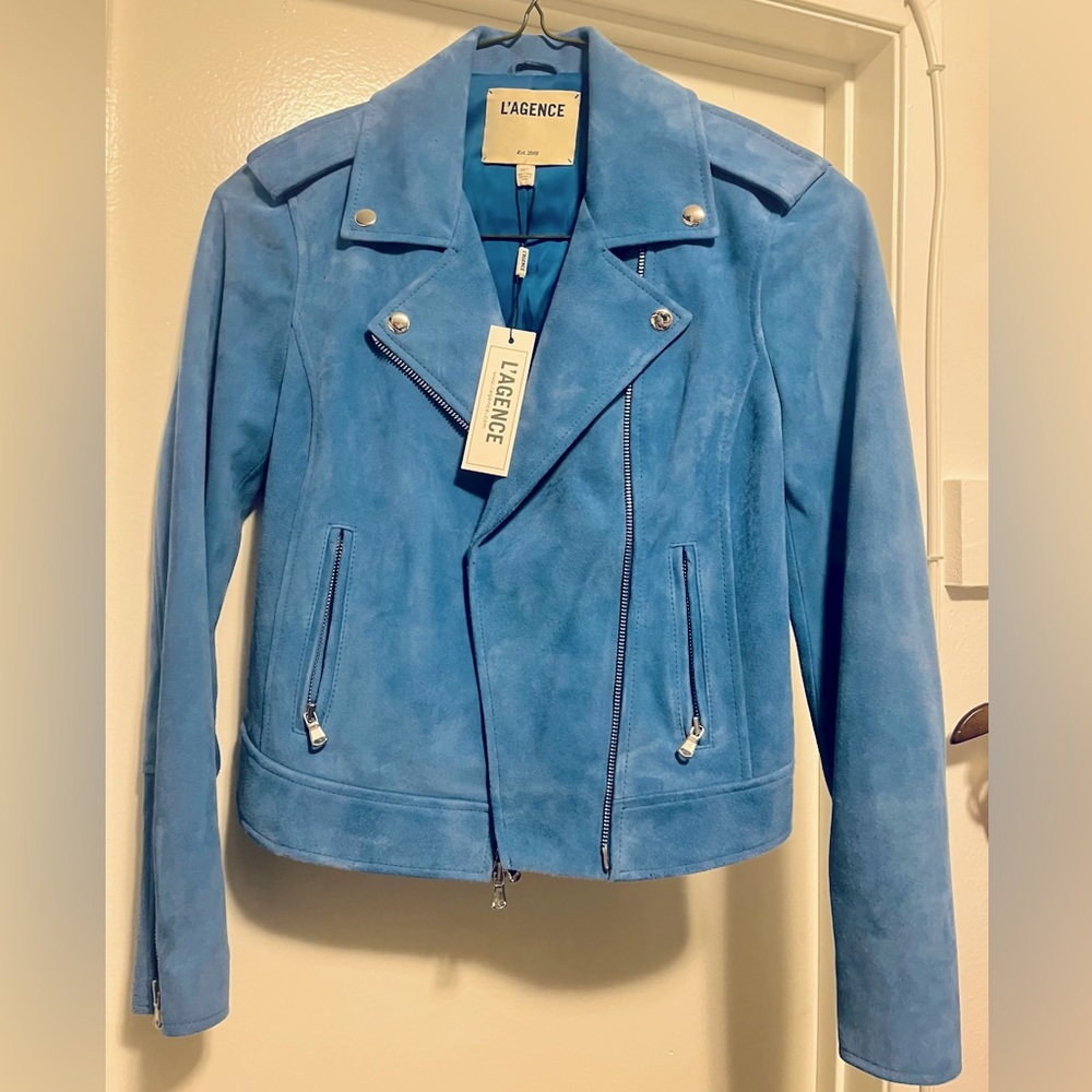 L’agence blue suede moto jacket XS NWT